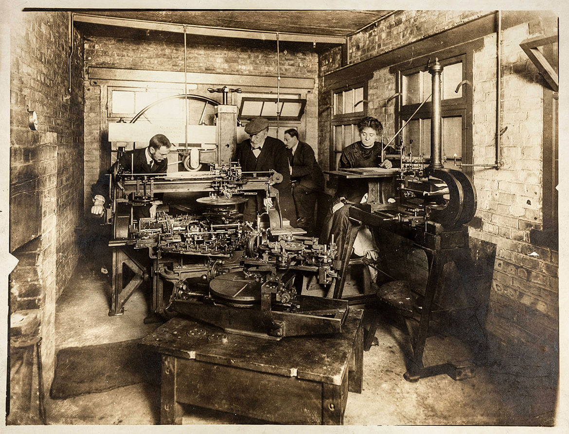 Unknown, photograph showing the Bank’s printing works at Tabernacle Street, 1915, Bank of England Archive: 15A12/6/3/1