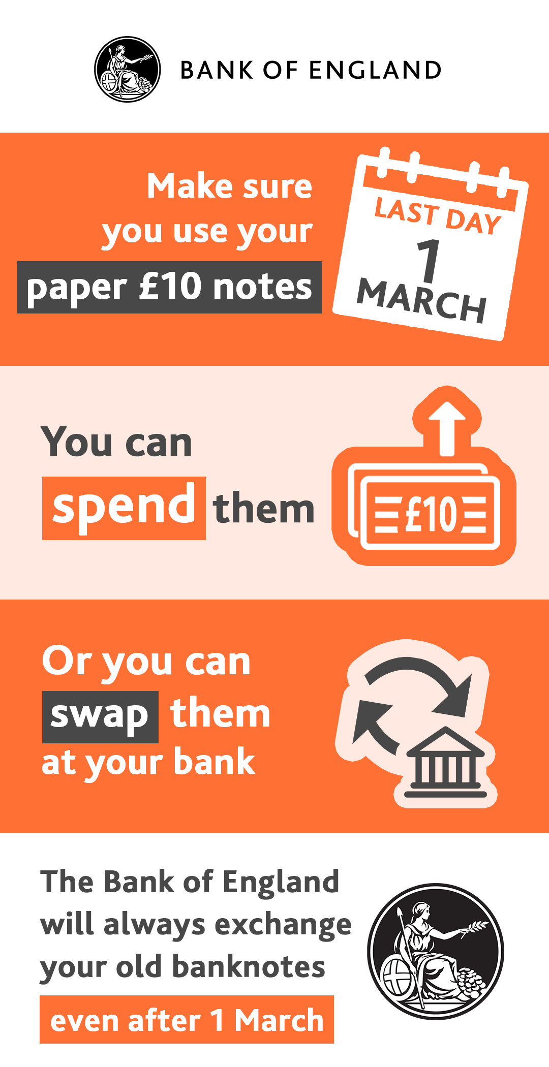 Make sure you use your paper £10 notes by 1 March 2018