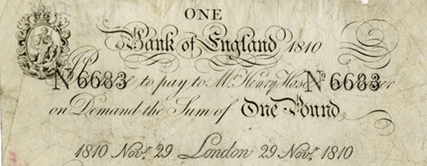 Bank of England one pound note, 1810